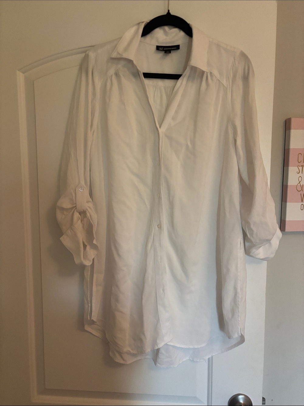 INC Lightweight White Women's Button-Up Tunic Blouse